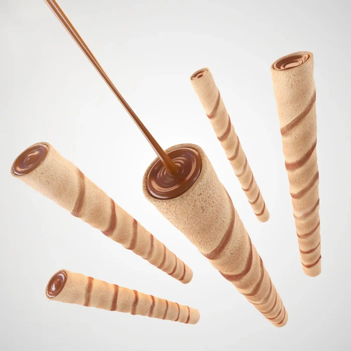 crispy cream filled wafer sticks With Cocoa or Chocolate isolated on white background, 3d illustration.