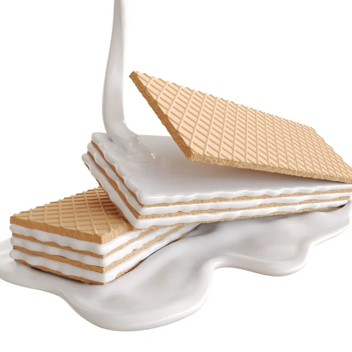 Cream of fresh milk topped with wafers. biscuits or Crispy wafer with Clipping path 3d illustration.