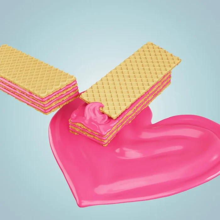 crispy wafer with strawberry cream melted, with Clipping path 3d illustration.